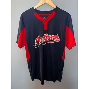 Majestic Indians Cool Base Baseball Jersey Mens Medium Navy Blue Chicken Express